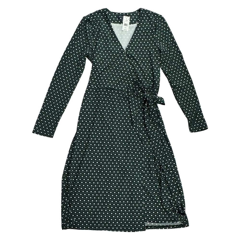 Brooks Brothers Green Geometric Clover Wrap Dress Long Sleeve Stretch Small NEW